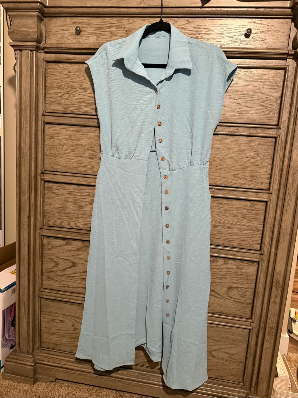 SHEIN Light Blue Button-Down Midi Dress